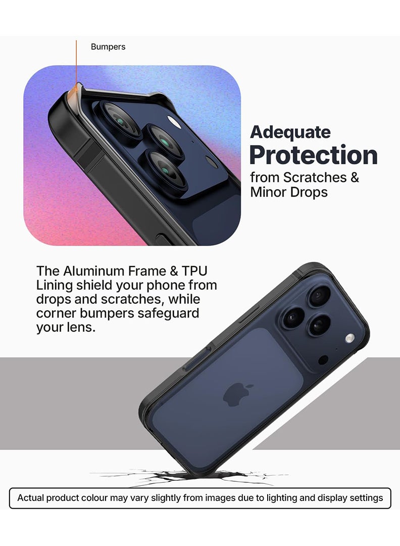 Theodor iPhone 17 Pro Aluminum Frame Metal Bumper Frame Slim Hard Case Cover, Metal Frame Armor with Soft Inner Bumper, Raised Edge Protection for iPhone 17 Pro 6.3", Black - Image 5